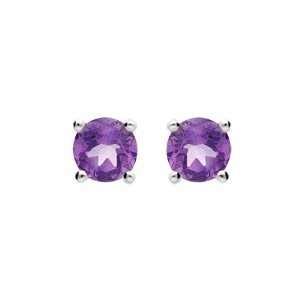 Boucles d’oreille en argent rhodié avec véritable Amethyste 4mm et fermoir poussette