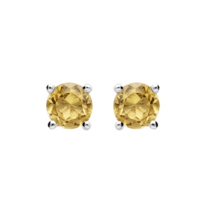 Boucles d’oreille en argent rhodié avec véritable pierre Citrine 4mm et fermoir poussette
