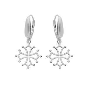 Boucles d’oreille en argent rhodié croix Occitane et fermoir dormeuse