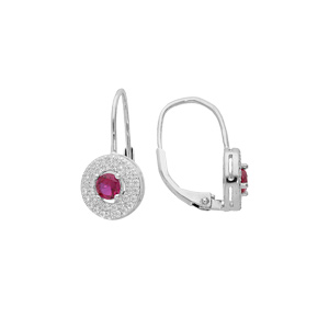 Boucles d'oreille en argent rhodié oxyde rose et oxydes blancs sertis sur fermoir dormeuse
