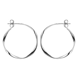 Créoles en argent rhodié vrillée et fermoir poussette