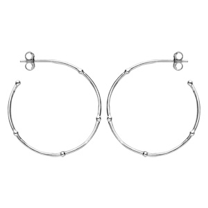 Créoles en argent rhodié lisse avec boules lisses et fermoir poussette