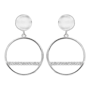 Boucles d’oreille pendantes en argent rhodié anneau et oxydes blancs et fermoir poussette