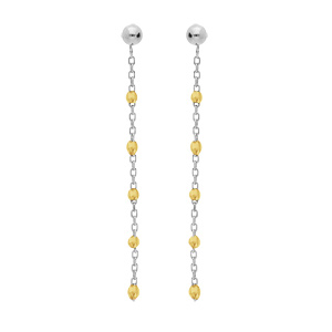 Boucles d’oreille en argent rhodié chaînette avec olives couleur jaune transparent et fermoir poussette