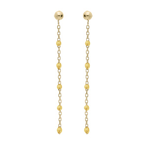 Boucles d’oreille en argent et dorure jaune chaînette avec olives couleur jaune transparent et fermoir poussette