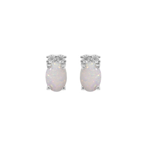 Boucles d'oreille en argent rhodié Opale blanche de synthèse et oxydes blancs sertis avec fermoir po