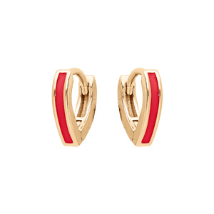 Boucles d’oreille en argent doré anneau forme V rouge