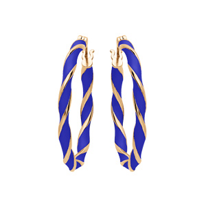 Créoles en argent doré anneau 25mm bleu torsadé