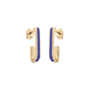 Créoles en argent doré anneau rectangulaire bleu et fermoir poussette