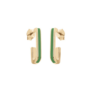 Créoles en argent doré anneau rectangulaire vert et fermoir poussette