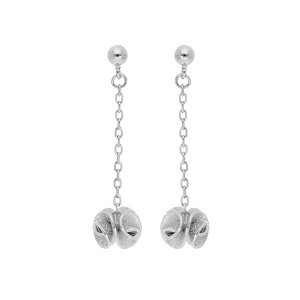 Boucles d’oreille en argent rhodié chaînette avec boule stylisée piquée et fermoir poussette