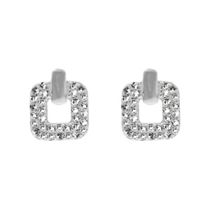 Boucles d’oreille tige argent rhodié carré oxydes blancs sertis