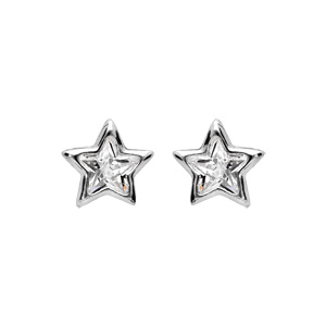 Boucles d’oreille en argent rhodié étoile avec coeur en oxyde blancs et fermoir poussette