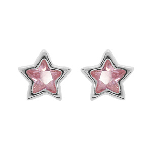 Boucles d'oreille en argent rhodié étoile d'oxyde rose et fermoir poussette