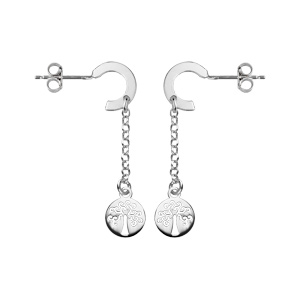 Boucles d’oreille en argent rhodié chaînette avec pampille arbre de vie et fermoir poussette