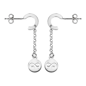 Boucles d’oreille en argent rhodié chaînette avec pampille symbole infini et fermoir poussette
