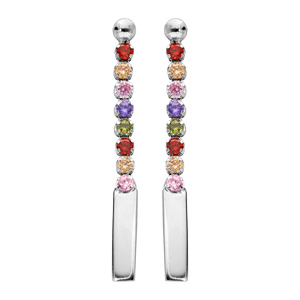 Boucles d’oreille pendantes en argent rhodié avec rail oxydes multi couleurs et fermoir poussette