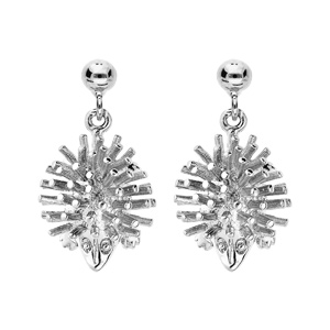 Boucles d’oreille pendantes en argent rhodié hérisson suspendu et fermoir poussette