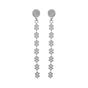 Boucles d'oreille en argent rhodié motifs fleurs et fermoir poussette