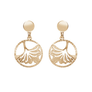 Boucles d’oreille en argent et dorure jaune anneau suspendu 15mm ajourée avec motif feuille et fermoir poussette