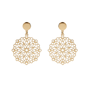 Boucles d’oreille en argent et dorure jaune mandala suspendu 23mm et fermoir poussette