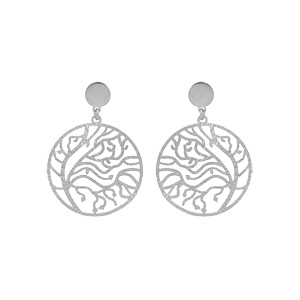 Boucles d’oreille en argent rhodié anneau suspendu ajourée 23mm motif végétal et fermoir poussette