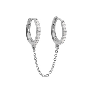 Boucles d’oreille « Ear Cuff » en argent rhodié menottes articulées avec chaînette et oxydes blancs sertis (pour 2 trous) unitaire