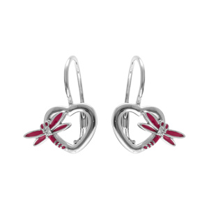 Boucles d’oreille en argent rhodié libelulle avec résine rose et fermoir dormeuse