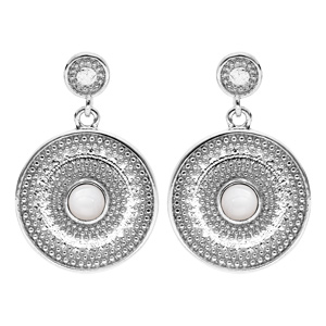 Boucles d’oreille pendantes en argent rhodié rond suspendu avec Nacre véritable et fermoir poussette