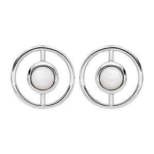Boucles d'oreille en argent rhodié cercle avec Nacre véritable et fermoir poussette