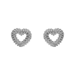Boucles d’oreille tige argent rhodié coeur oxydes blancs