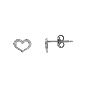Boucles d’oreille tige argent rhodié coeur givré