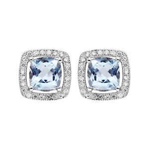 Boucles d'oreille en argent rhodié massif collection joaillerie Topaze bleue pâle avec oxydes blancs