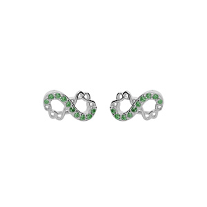 Boucles d’oreille en argent rhodié infini 8mm avec oxydes verts et fermoir poussette