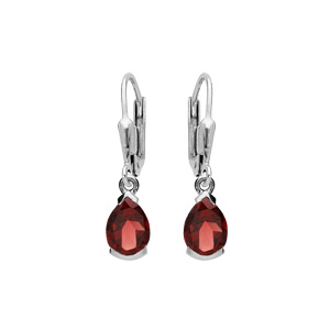 Boucles d’oreille en argent rhodié Grenat véritable en forme de poire 7x5mm et fermoir dormeuse