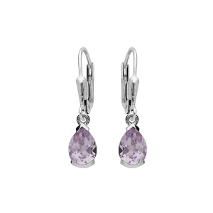 Boucles d’oreille en argent rhodié Améthyste véritable véritable en forme de poire 7x5mm et fermoir dormeuse
