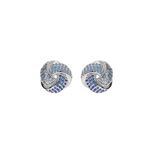 Boucles d'oreille tige en argent rhodié, trois rubans dégradé oxydes bleu