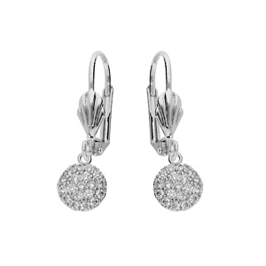 Boucles d’oreille en argent rhodié pastille pavée d’oxydes blancs sertis et ferrmoir poussette