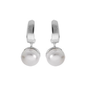 Créoles en argent rhodié demi créoles avec Perle de culture d'eau douce blanche suspendu et fermoir