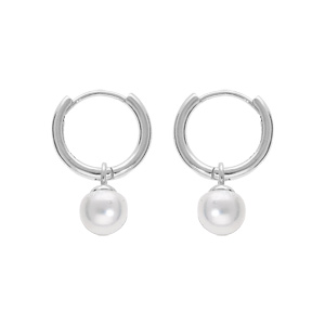 Créoles en argent rhodié articulée avec Perle de culture d'eau douce blanche