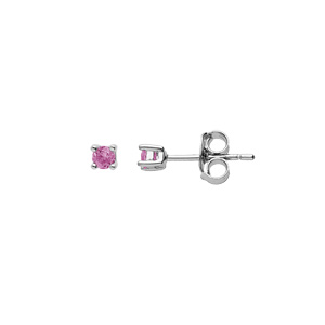 Boucles d’oreille en argent rhodié pierre véritable Tourmaline rose 2.5mm et fermoir poussette