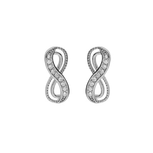 Boucles d’oreille en argent rhodié motif infini avec oxydes blancs sertis et fermoir poussette