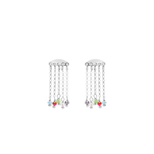 Boucles d’oreille tige argent rhodié 4 chaînettes perles multicouleur