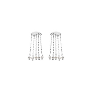 Boucles d’oreille tige argent rhodié 5 chaînettes avec perles blanches