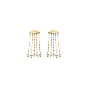 Boucles d’oreille tige argent doré 5 chaînettes avec perles blanches