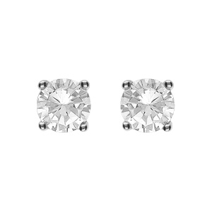 Boucles d’oreille tige argent rhodié 4mm oxyde blanc serti 4 griffes