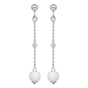 Boucles d'oreille pendantes en argent rhodié chaînette avec boule Pierre de Lune véritable et fermoi