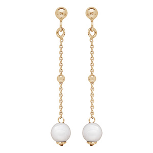Boucles d'oreille pendantes en argent rhodié et dorure jaune chaînette avec boule Pierre de Lune vér