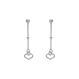 Boucles d’oreille tige argent rhodié pendante coeur givré
