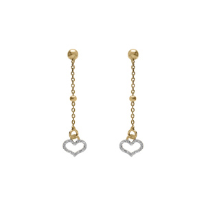 Boucles d’oreille tige argent doré jaune pendante coeur givré